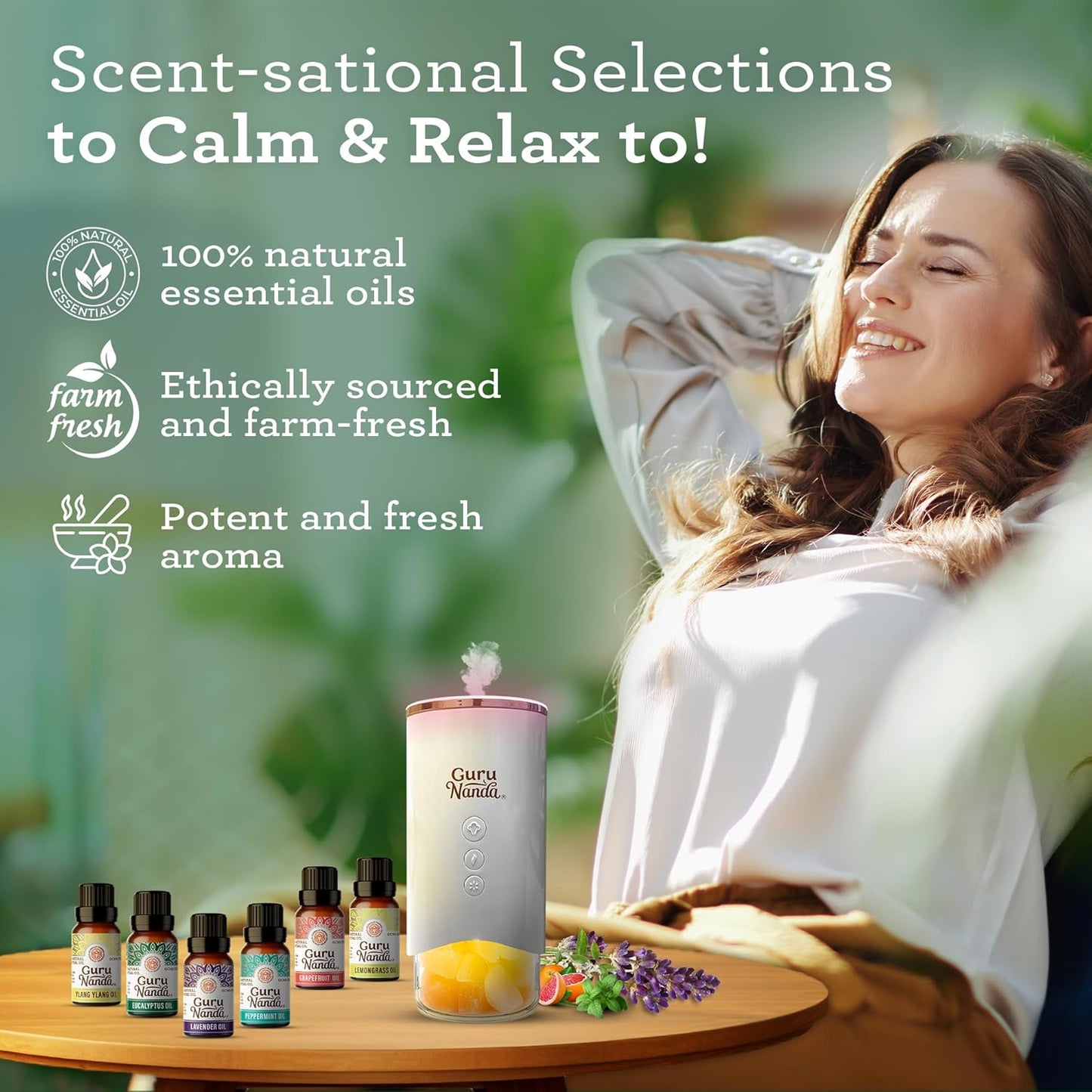 Guru Nanda (Set of 6) Therapeutic Grade Essential Oils - 100% Pure & Natural Aromatherapy Single Notes for Oil Diffusers & Topical Use - Lavender, Peppermint, Eucalyptus, Orange, Lemongrass, Cedarwood
